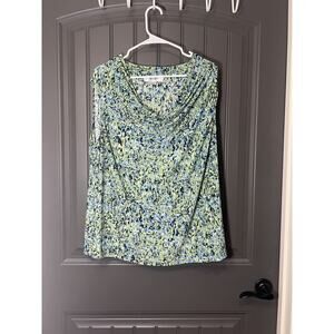 Jones Studio Blue Green Abstract Print Sleeveless Cowl Neck Size 22
